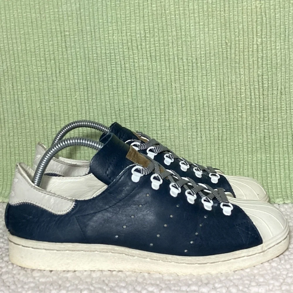 Adidas Men's Navy Blue/White Leather Shell Toe Classic Sneakers Shoes Size US 8